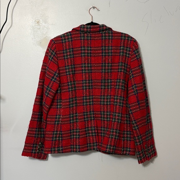 Talbots 12 Red Tartan Plaid Wool Blend Blazer Jacket - Picture 6 of 8